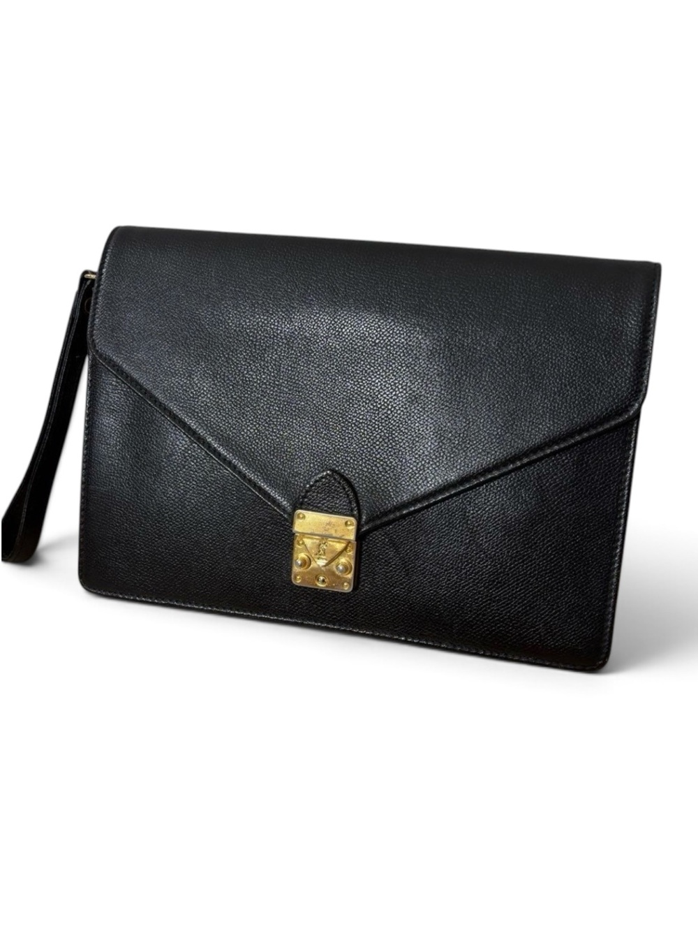 Yves Saint Laurent Vintage Black Leather Clutch Portfolio Wristlet Bag 🖤